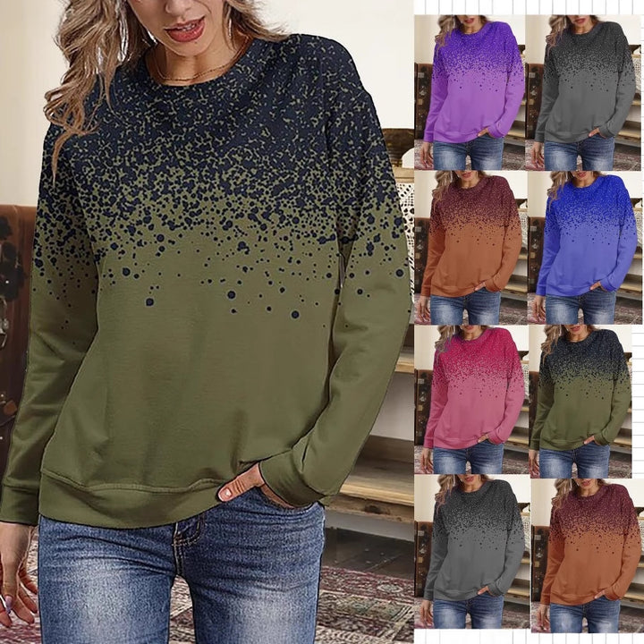 Damen Sweatshirt mit Farbverlauf-Punktdruck und Rundhalsausschnitt Drune