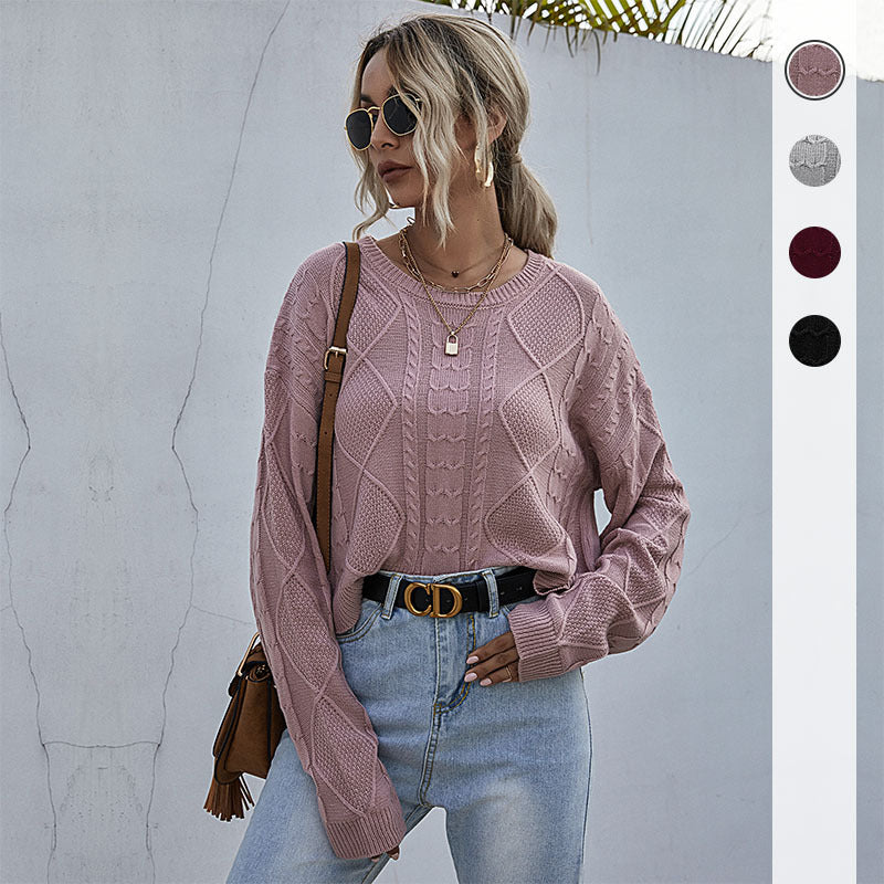 Damen Oversize Zopfstrickpullover mit Ajourdetails Drune