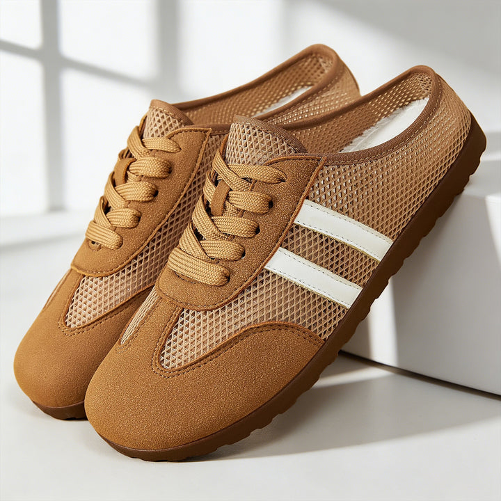 Damen nan atmungsaktive Slip-On Mule-Sneaker mit Mesh-Oberteil und Velourslederbesatz Drune