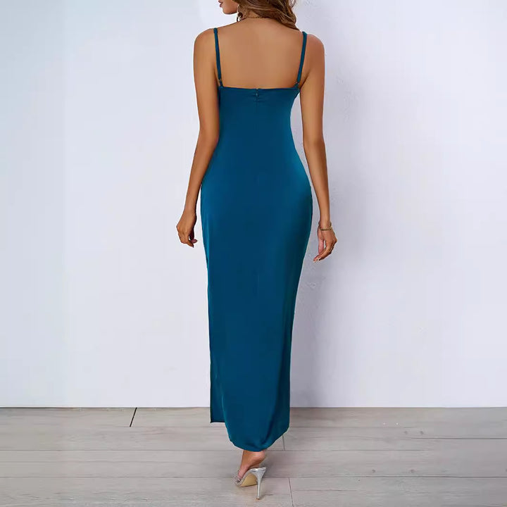 Damen figurbetontes Abendkleid mit V-Ausschnitt und elegantem Drapierungsdesign Drune