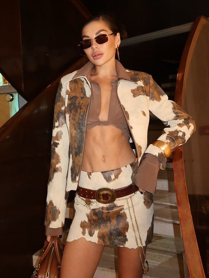 Damen Kunstlederjacke im modernen Cow-Print Drune