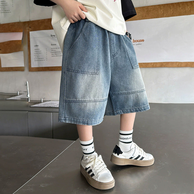 Jungen lässige Denim-Shorts mit großen Taschen Drune