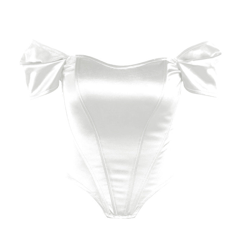 Damen Satin Off-Shoulder Korsett Bodysuit Drune