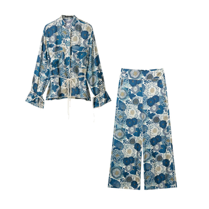 Damen Hochtaillierte Cropped‑Palazzohose im jacquardgewebten Floral‑Design Drune