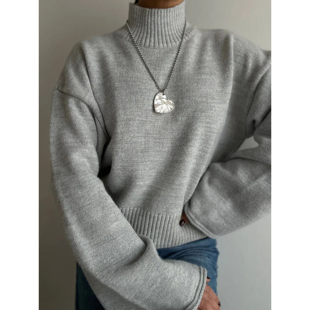 Damen Grobstrickpullover mit Stehkragen und voluminösen Ärmeln Drune