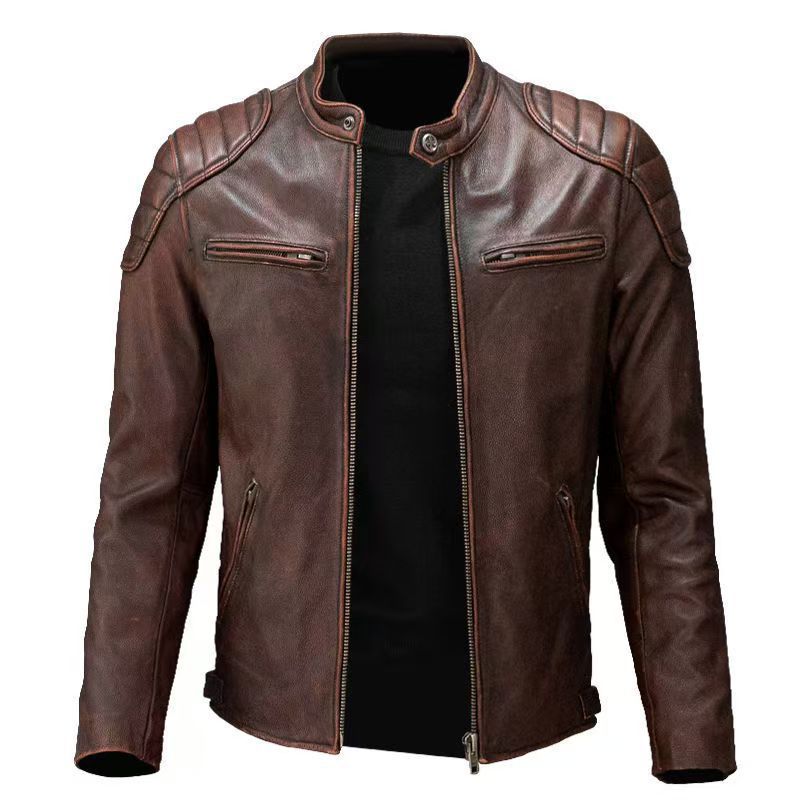 Herren Lederjacke im Fieldjacken-Schnitt mit aufgesetzten Brusttaschen Drune