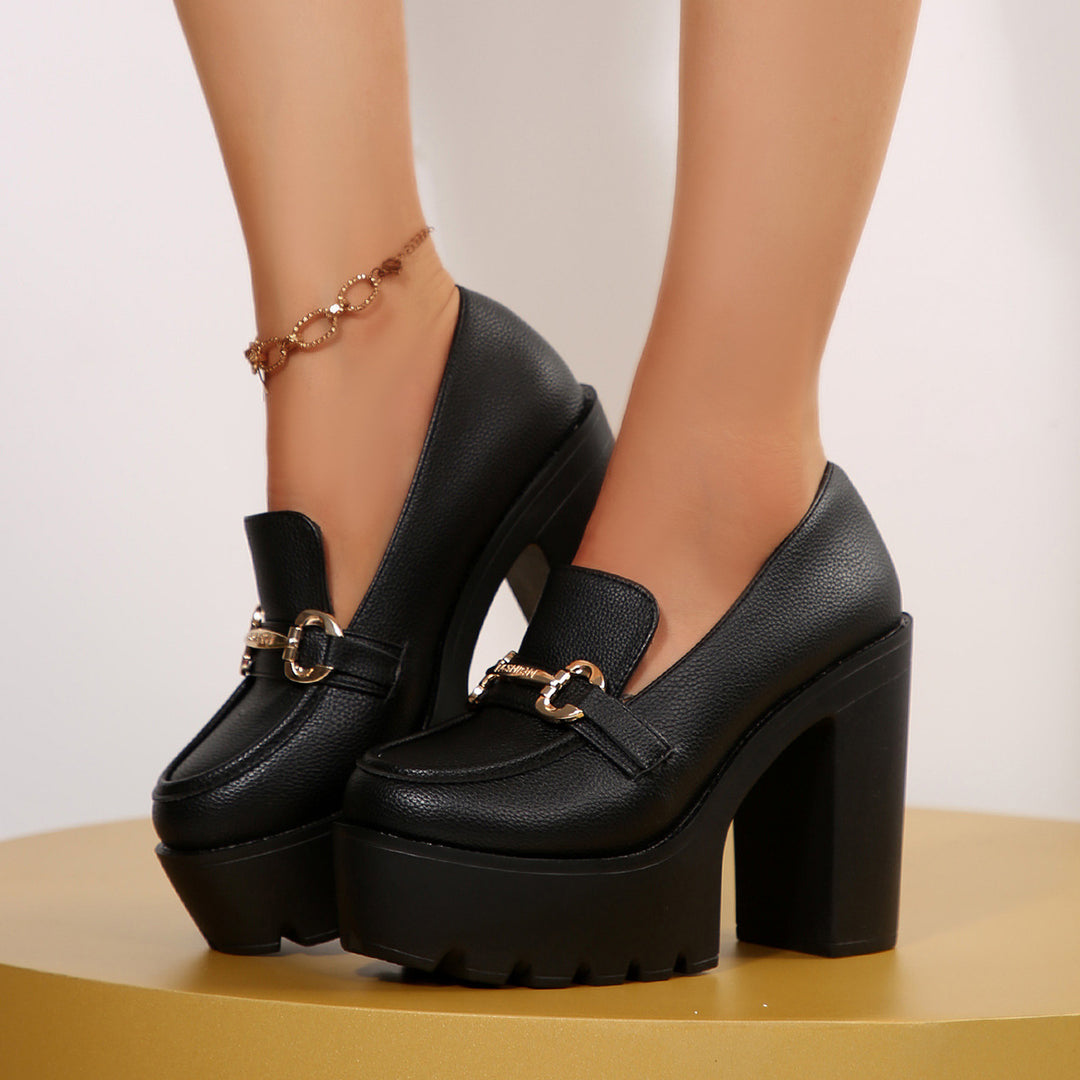 Damen Chunky-Plateau-Loafer mit hohem Blockabsatz und Zier-Bit Drune