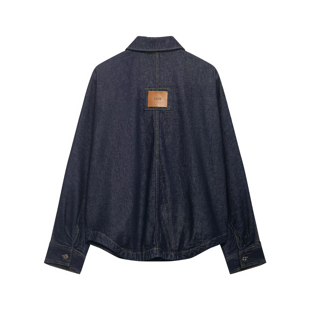 Damen Oversize-Denimjacke mit aufgesetzten Taschen und Ziernähten Drune