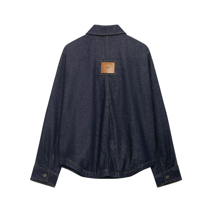 Damen Oversize-Denimjacke mit aufgesetzten Taschen und Ziernähten Drune
