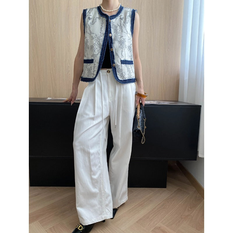 Damen elegante Weste mit aufwendigen Mustern und dekorativen Knöpfen Drune