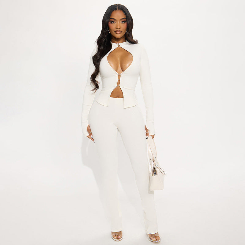 Damen Cut-Out Jumpsuit mit elegantem Stehkragen und figurbetontem Schnitt Drune