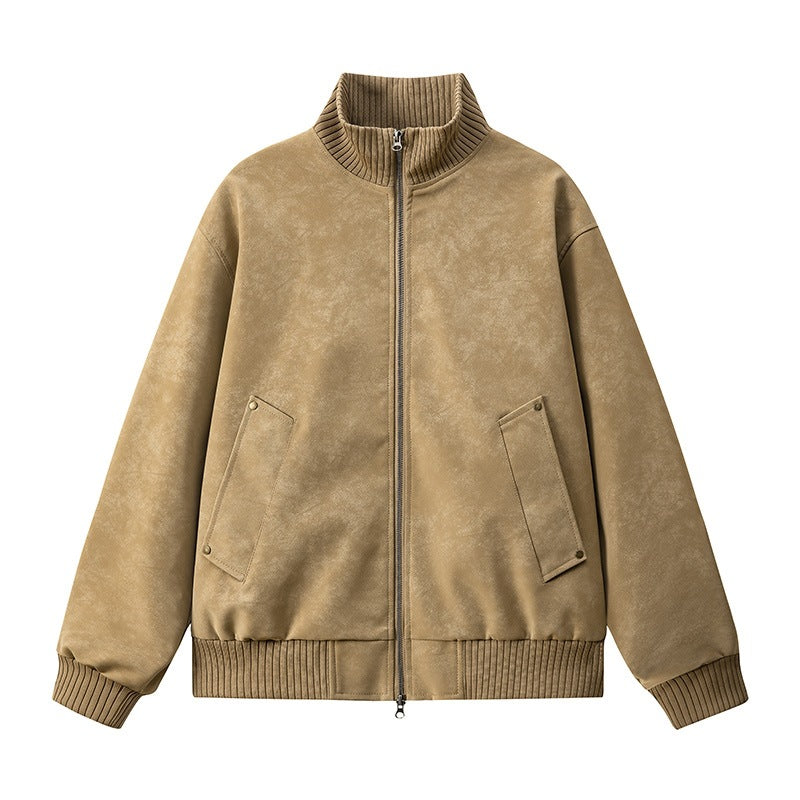 Damen Elegante Kunstlederjacke mit Stehkragen Drune