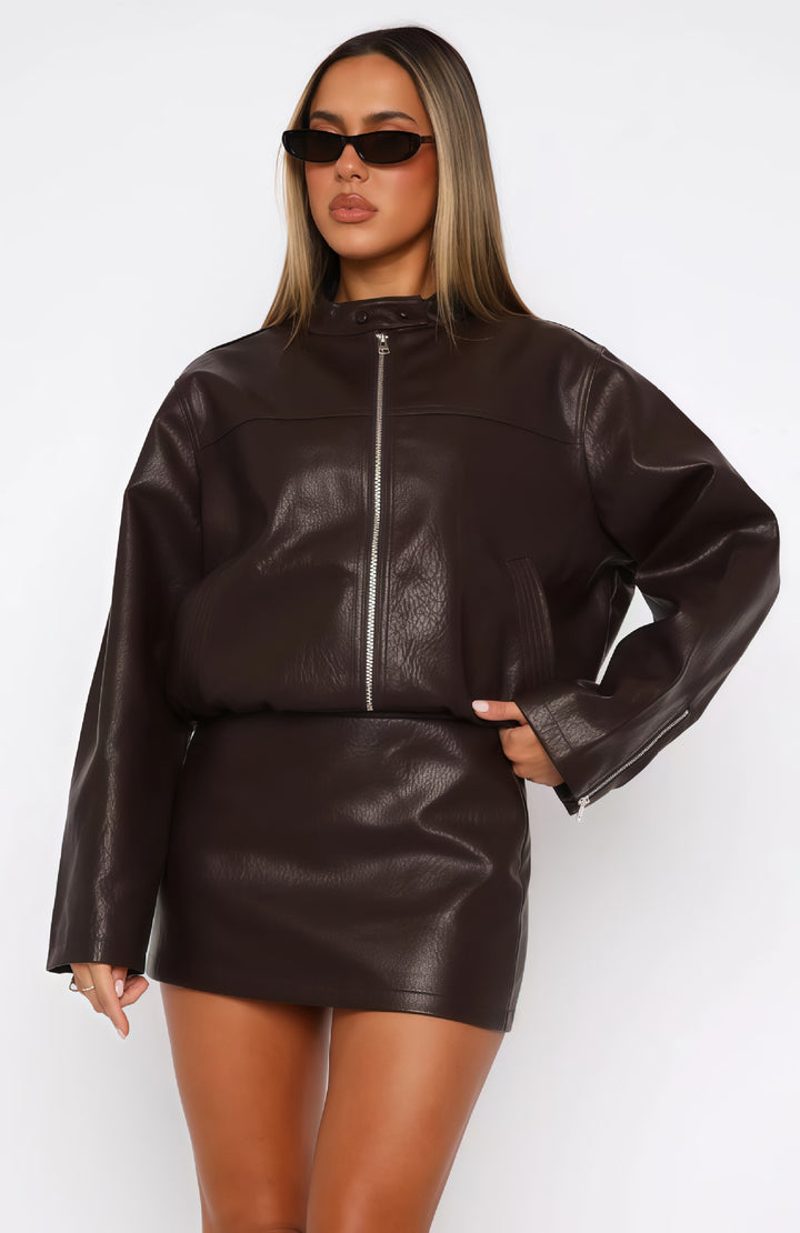 Damen lässige und stilvolle Kunstlederjacke Drune