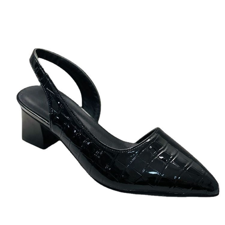 Damen Slingback-Pumps mit spitzer Kappe, Krokoprägung und mittlerem Blockabsatz Drune