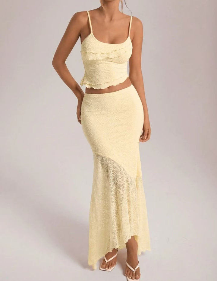 Damen Spitzen Set mit Rüschendetails Drune