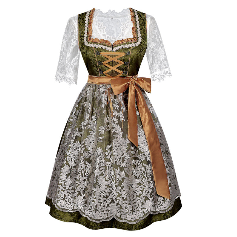 Damen nan traditionelles Dirndlkleid mit Spitzenbluse und bestickter Schürze Drune