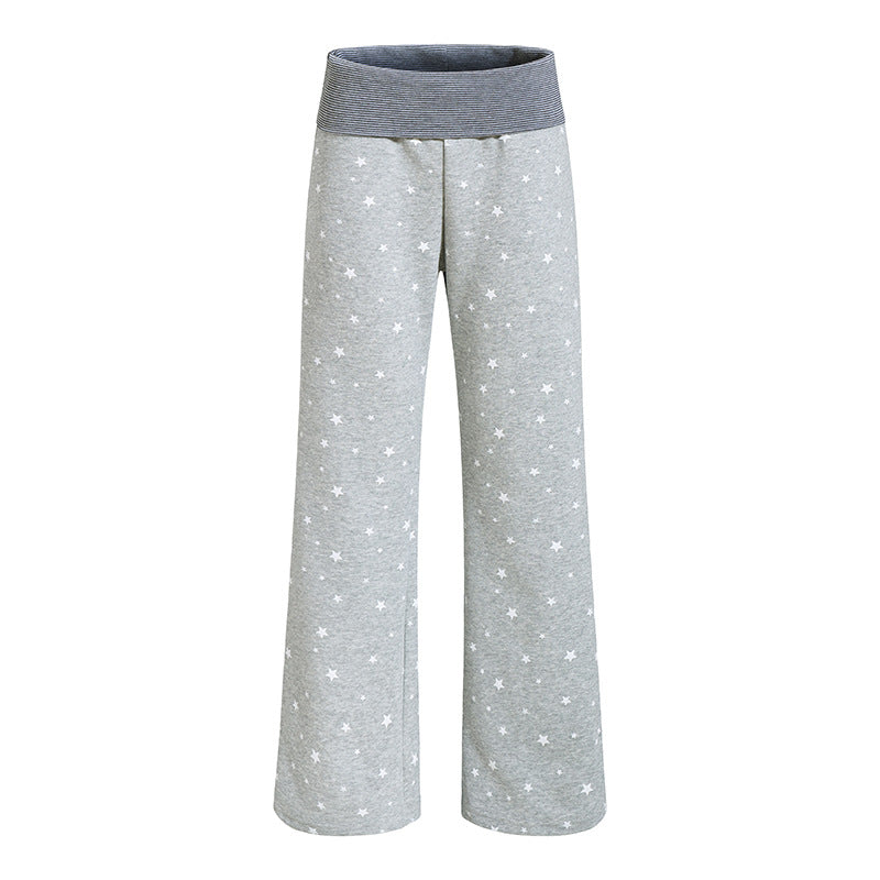 Damen Lounge-Hose mit weitem Bein, hohem Rippbund und Sternenprint Drune