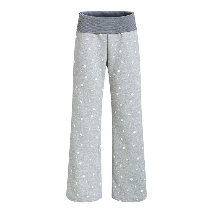 Damen Lounge-Hose mit weitem Bein, hohem Rippbund und Sternenprint Drune