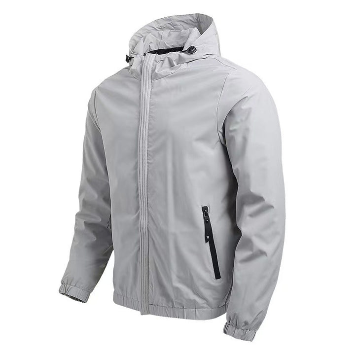 Herren Leichte packbare Regenjacke mit verstellbarer Kapuze und wasserdichten Reißverschlusstaschen Drune