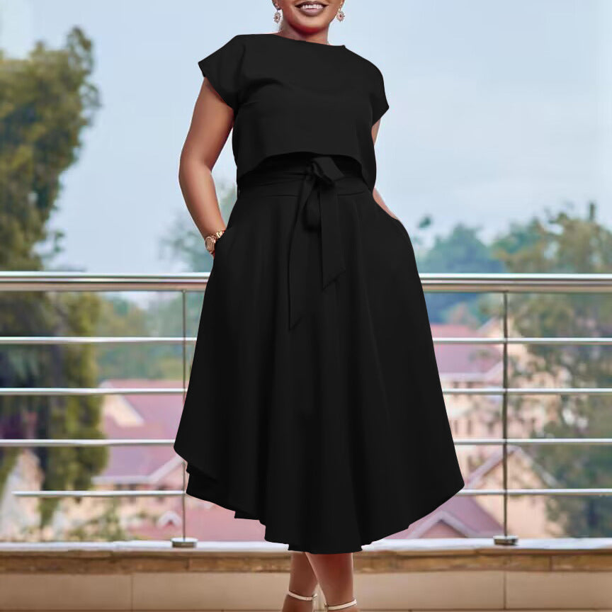 Damen Kleid mit asymmetrischer Schnittführung und dekorativem Gürteldetail Drune