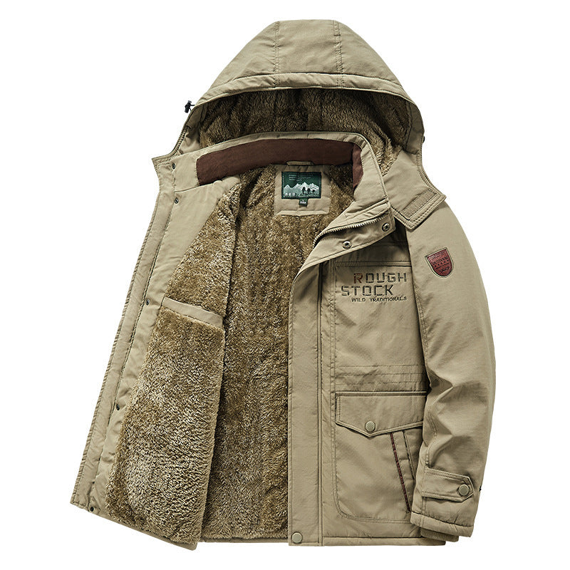 Herren Isolierter Fieldparka mit durchgehendem Plüschfutter, Kapuze und Multifunktions‑Taschen Drune