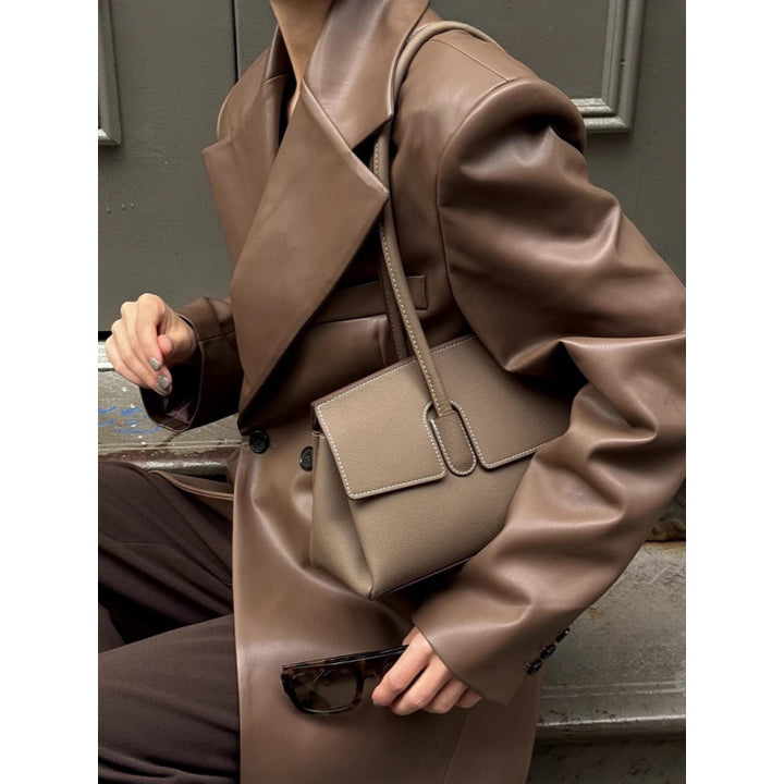 Damen Oversized Blazer aus hochwertigem Kunstleder mit doppelter Knopfverschluss Drune