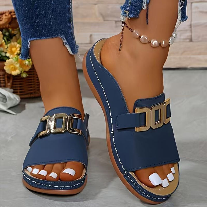 Damen elegante Zehentrenner-Sandalen mit dekorativem Schmuckdetail Drune
