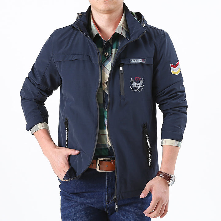 Herren leichte wasserabweisende Softshell-Kapuzenjacke mit Reißverschlusstaschen und Ärmeldetail Drune