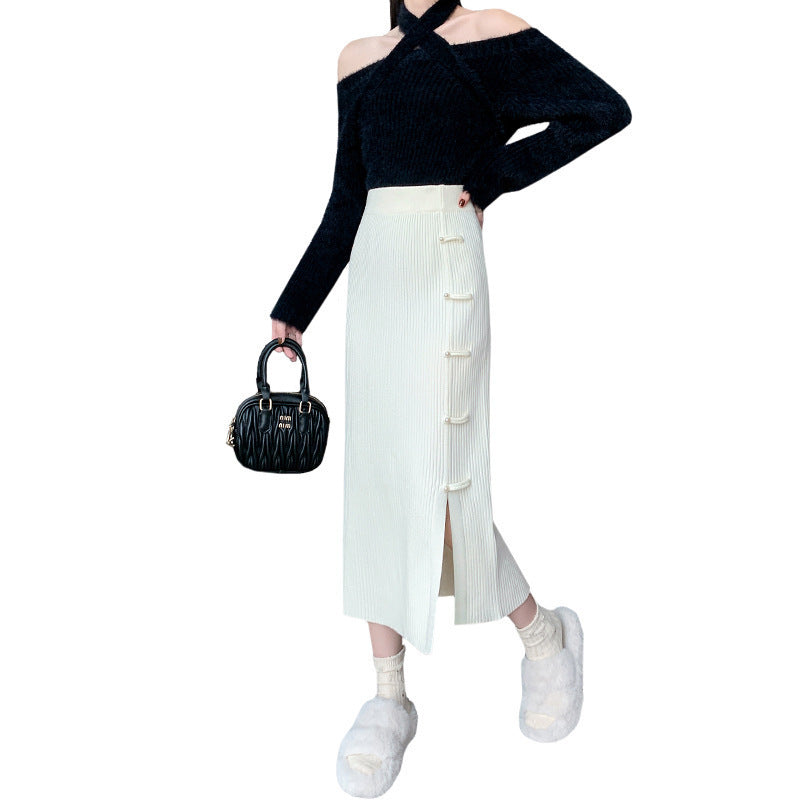 Damen Eleganter und raffinierter Strickrock mit Seitenschlitz Drune
