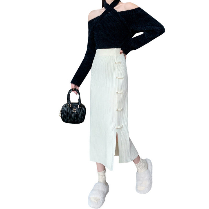 Damen Eleganter und raffinierter Strickrock mit Seitenschlitz Drune