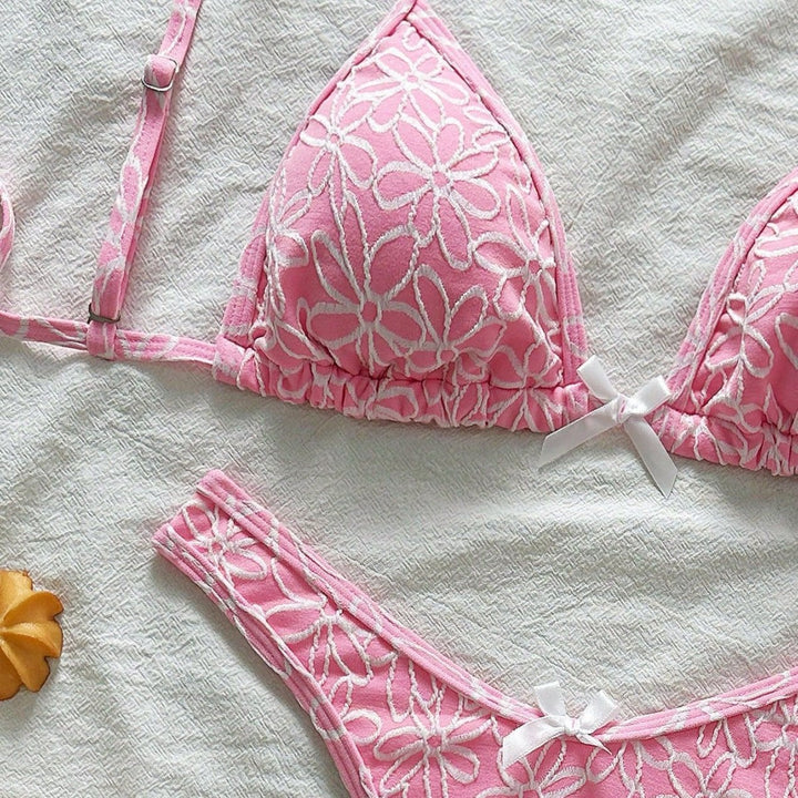 Damen Verspielter Triangel-Bikini mit floralen Applikationen Drune