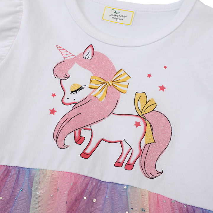 Mädchen Tüllkleid mit Einhorn-Applikation und buntem Glitzertüll Drune