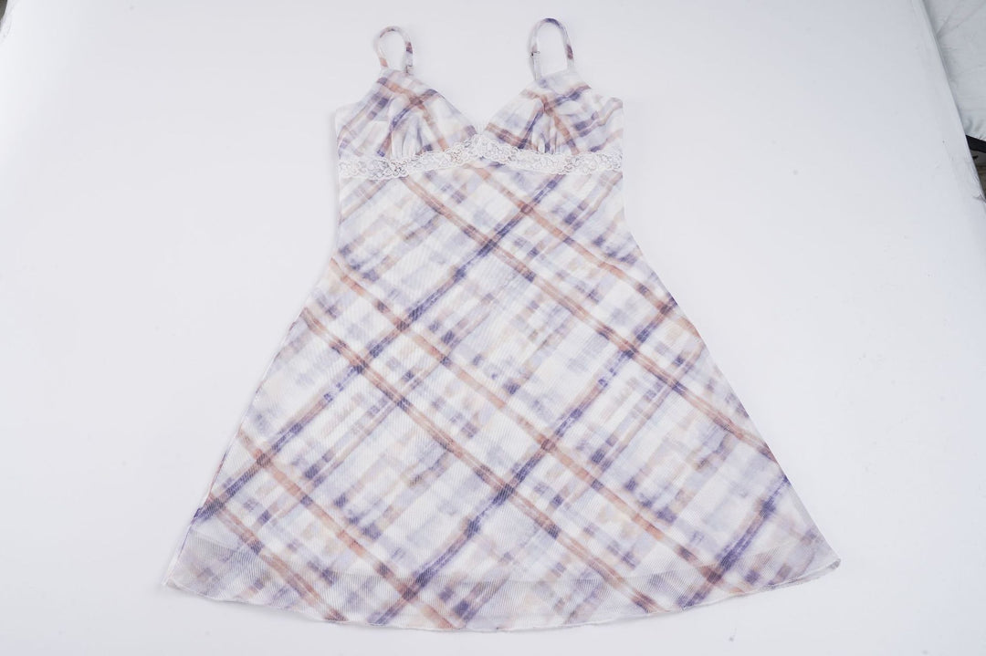 Damen ärmelloses Sommerkleid mit Spitze und kariertem Design Drune
