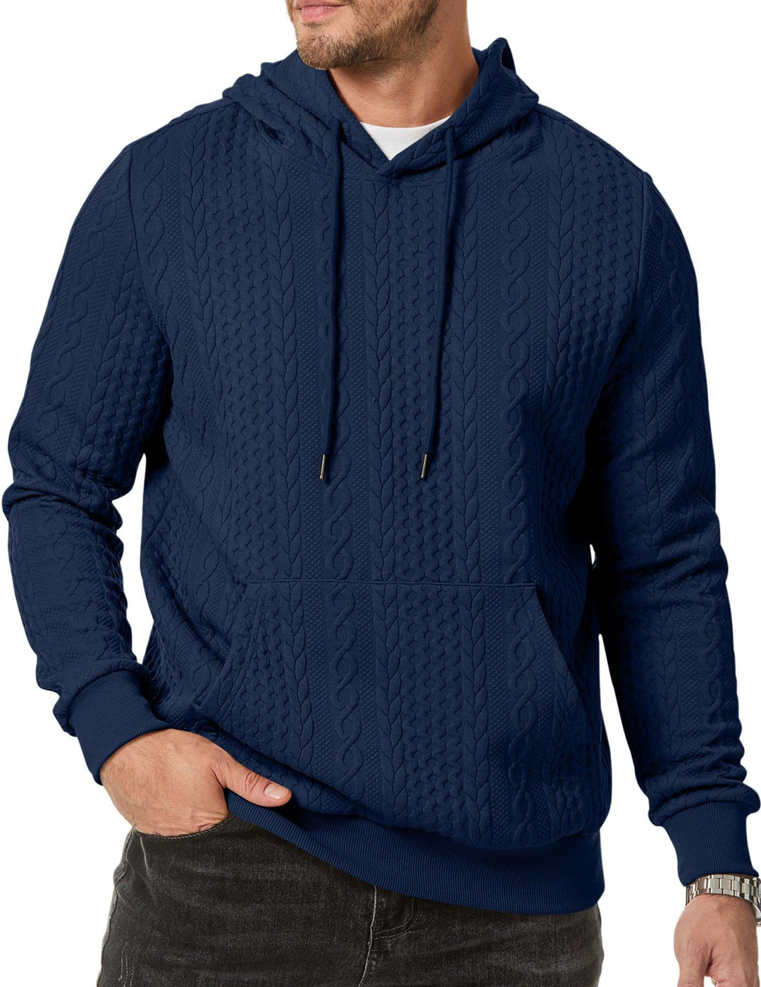 Herren Kapuzenpullover mit strukturiertem Kabelstrickmuster Drune