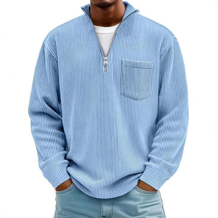 Herren Rippstrickpullover mit kurzem Reißverschluss und Brusttasche EB