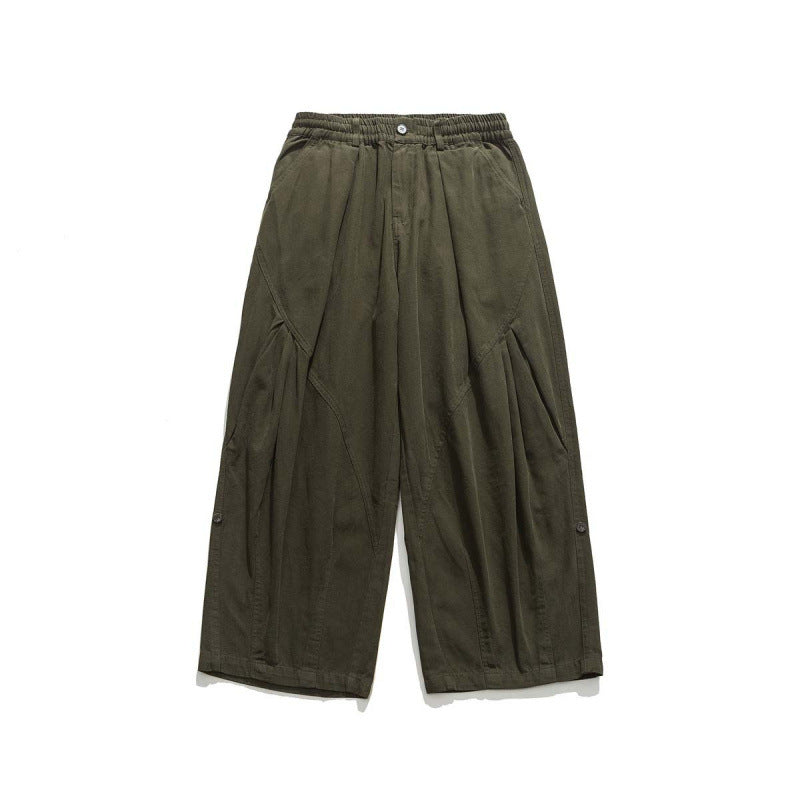 Herren Weite Cropped-Canvas-Hose im Utility‑Look mit elastischem Bund und markanten Falten Drune