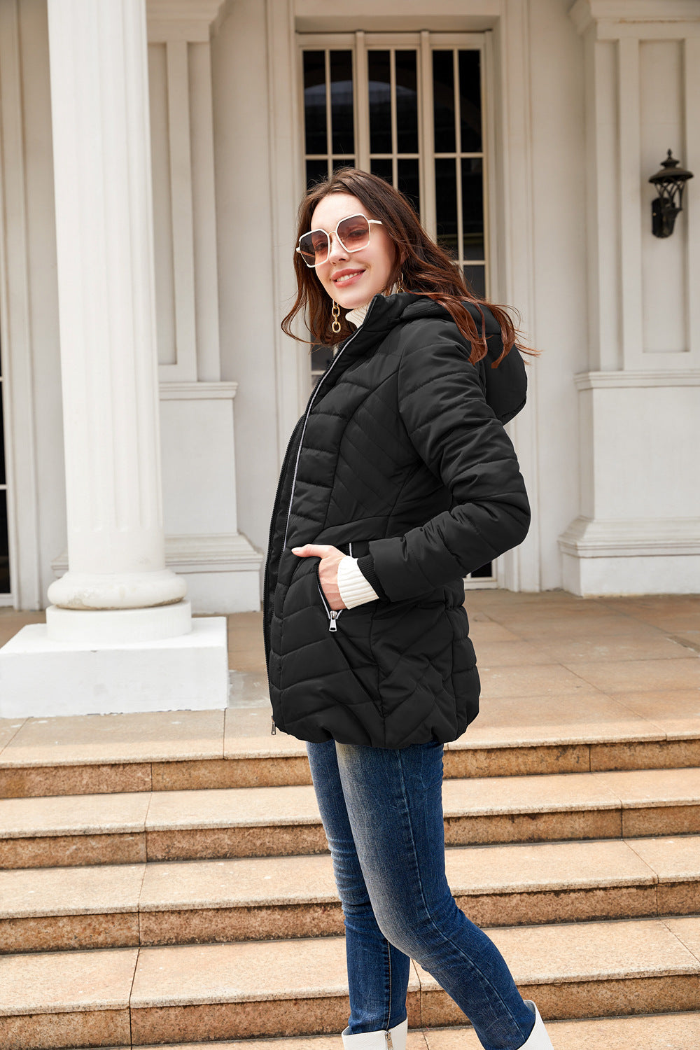 Damen gesteppte Winterjacke mit kuscheligem Innenfutter und praktischem Reißverschluss Drune