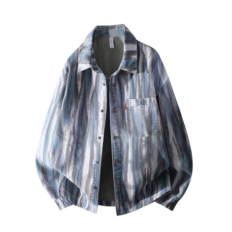 Herren Oversize-Überhemdjacke im Aquarell‑Streifenlook mit Brusttasche & softem Baumwollmix Drune