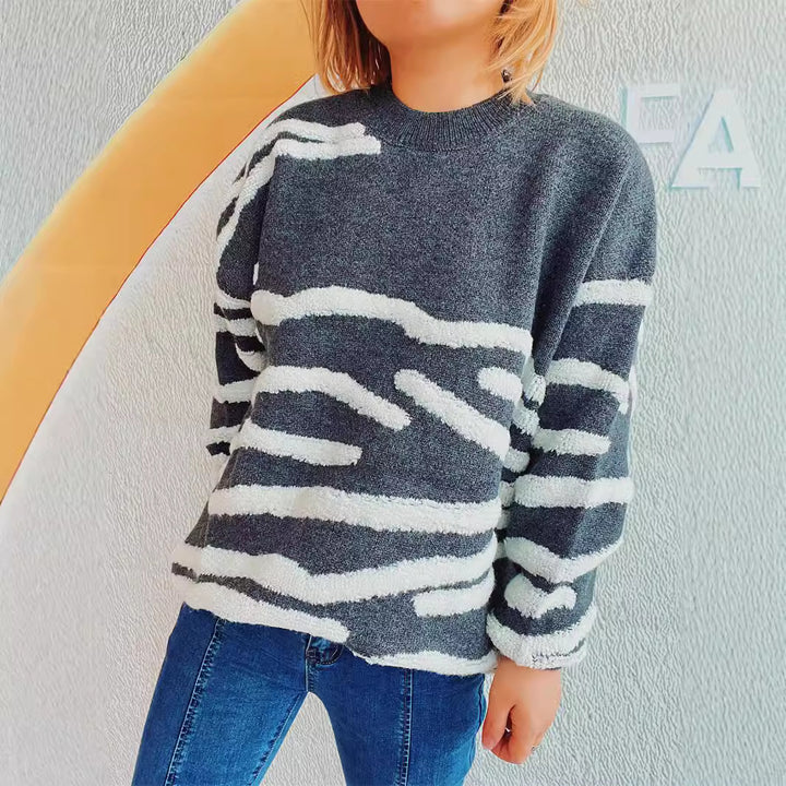Damen gemütlicher Strickpullover mit ansprechendem Zebrastreifenmuster Drune