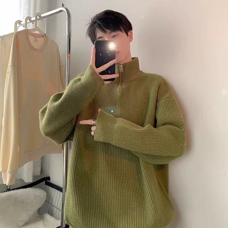 Herren Grobstrickpullover mit Stehkragen und Reißverschluss Drune