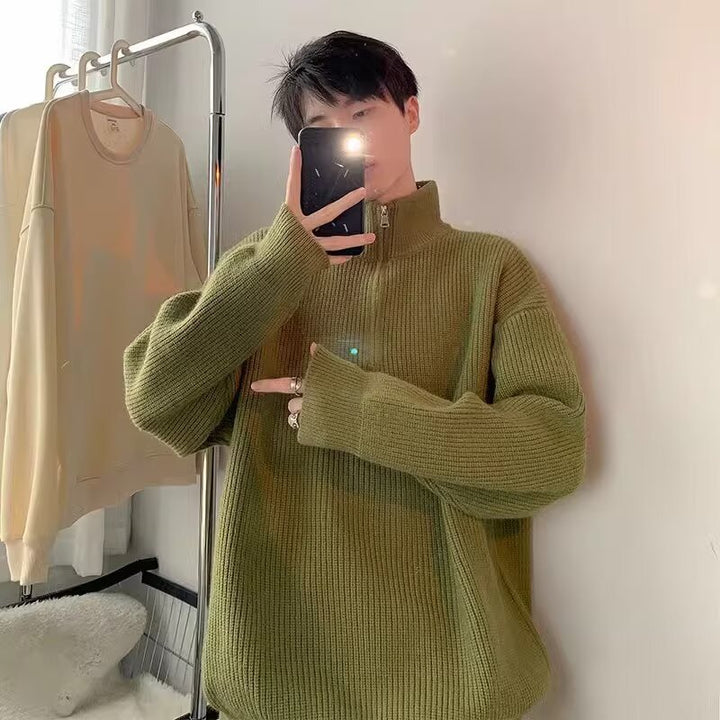 Herren Grobstrickpullover mit Stehkragen und Reißverschluss Drune