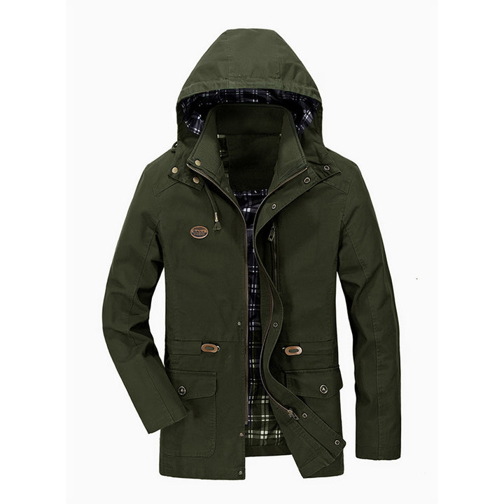 Herren Kapuzen-Transitionparka mit kariertem Innenfutter und Utility-Taschen Drune