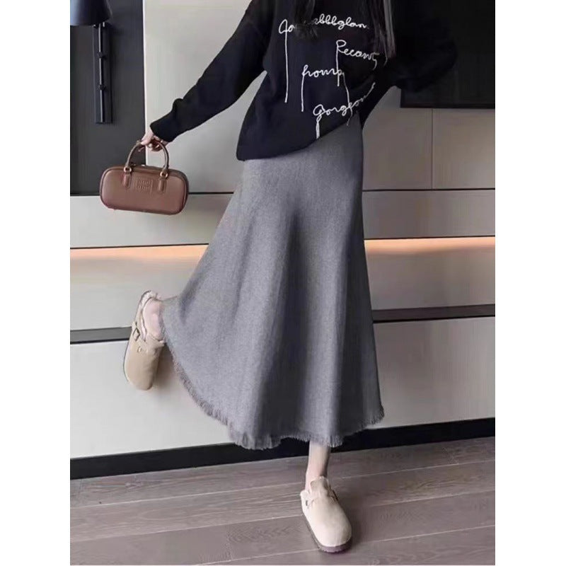 Damen Eleganter Midi-Rock mit fransenförmigem Saum und hochwertiger Anfertigung Drune
