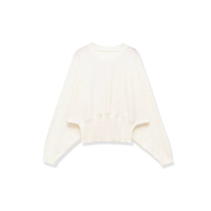 Damen weit geschnittener Cropped-Pullover mit Fledermausärmeln und breitem Rippbündchen Drune