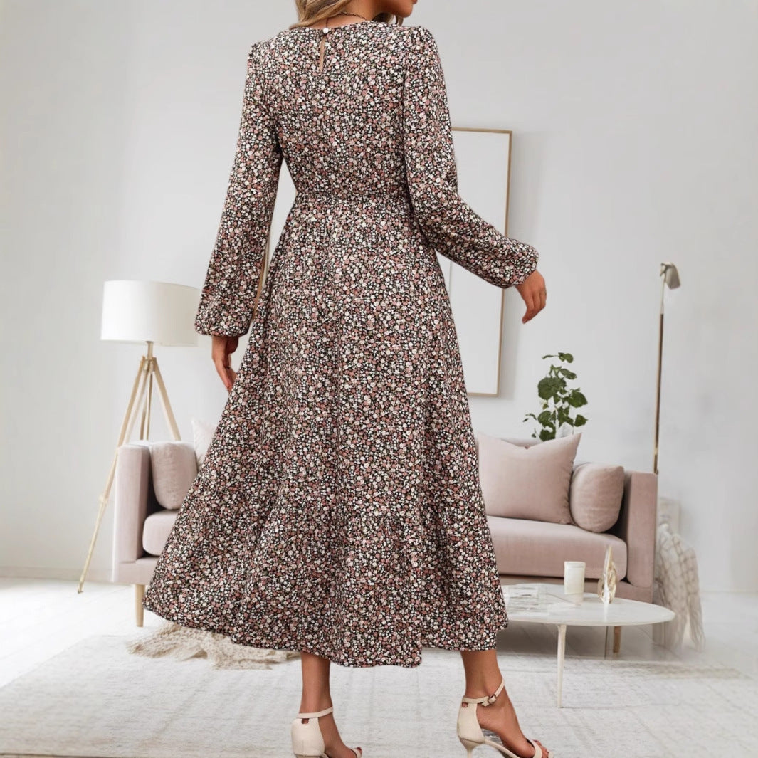 Damen Midi-Kleid mit elastischem Taillenband und floralem Muster Drune