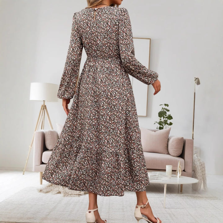 Damen Midi-Kleid mit elastischem Taillenband und floralem Muster Drune