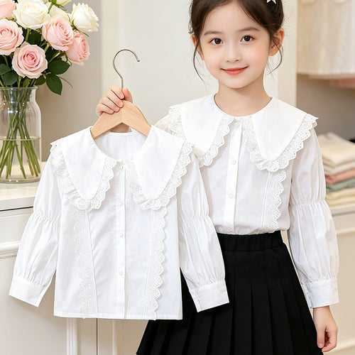 Mädchen Bluse mit großem Kragen und romantischen Rüschen Drune