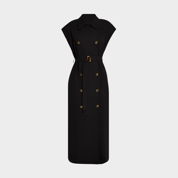 Damen Ärmelloses Doppelreiher-Midikleid mit Trench-Gürtel Drune