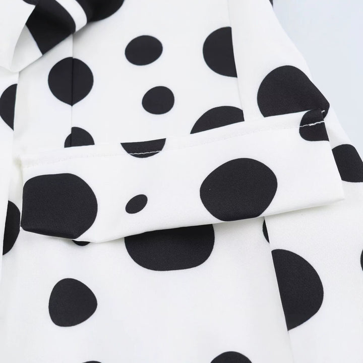 Damen Doppelreihiger Blazer im Polka‑Dot‑Design mit Spitzenbesetztem Revers Drune