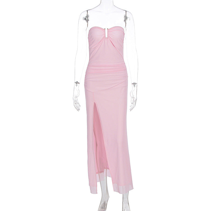 Damen Elegantes Schlauchkleid mit raffiniertem Schlitz und schulterfreiem Design Drune